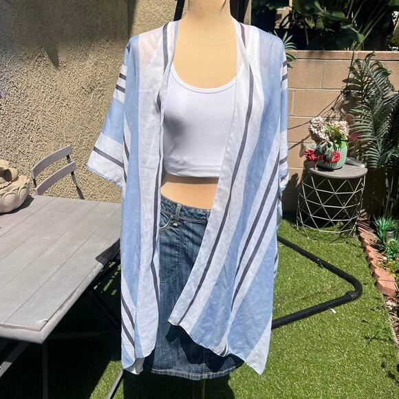 Guess Blue and White Striped Kimono Shawl Coverup - Picture 1 of 4